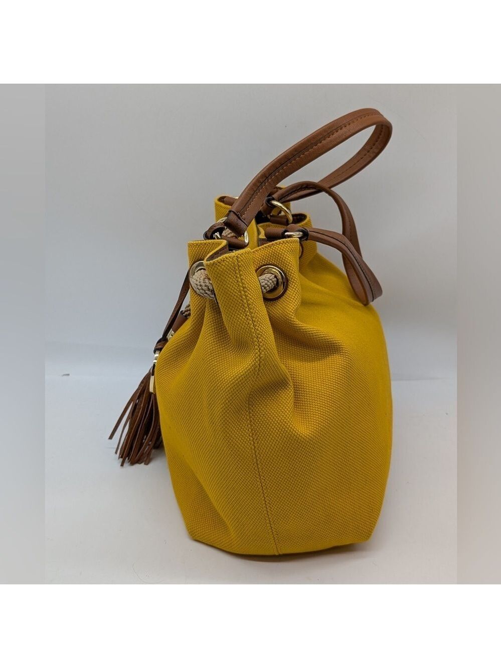 Michael Kors Yellow Marina Large Canvas Drawstring Tote - Picture 7 of 16